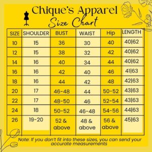 Chique's Apparel Size Chart